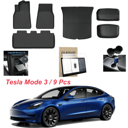 DESLE Tesla Model 3 Floor Mat + Trunk mat+Tesla Model 3 9H Screen Protector,Only for Year 2020-2023, Total 9 Pcs